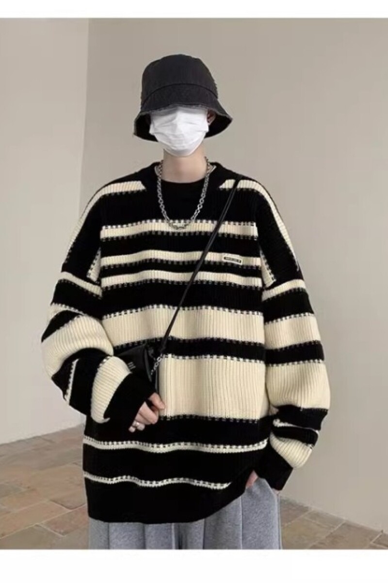 1506/QMY6040/P49秋冬季针织衫外套新款情侣毛衣男生慵懒宽松条纹,男装针织衫/毛衣,星座1506