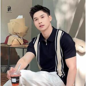 1506/QB2990/P49撞色条纹翻领POLO衫男高品质冰丝针织短袖t恤图片