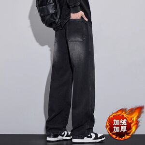 1506/QF30210/P46男款加绒潮牌裤子宽松直筒休闲长裤1图片