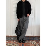 1506/QB0050/P62美式休闲西裤男女宽松灰色条纹高级感直筒裤子1，男装西裤，星座1506