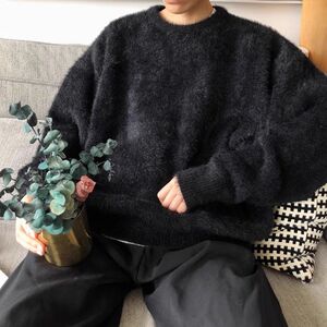 1506/QL0170/P53秋冬季仿水貂绒圆领毛衣男宽松情侣打底针织衫2图片