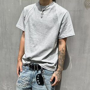 1506/Q329/P36大码美式简约圆领拼接正肩短袖t恤男夏季宽松百搭图片