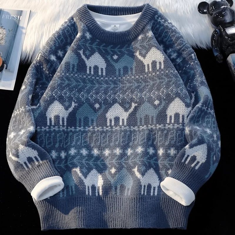 1506/QMY5330/P47复古毛衣男女冬季宽松慵懒风针织衫图片