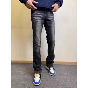 1506/QG9230/P41复古水洗磨白黑色牛仔裤男微喇修身显瘦直筒长裤1