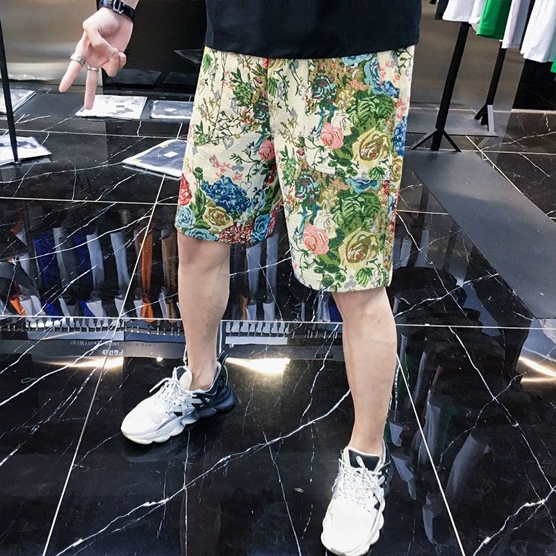 1506/QD130/P33欧货花色刺绣休闲短裤男潮中裤2025夏男士五分裤图片