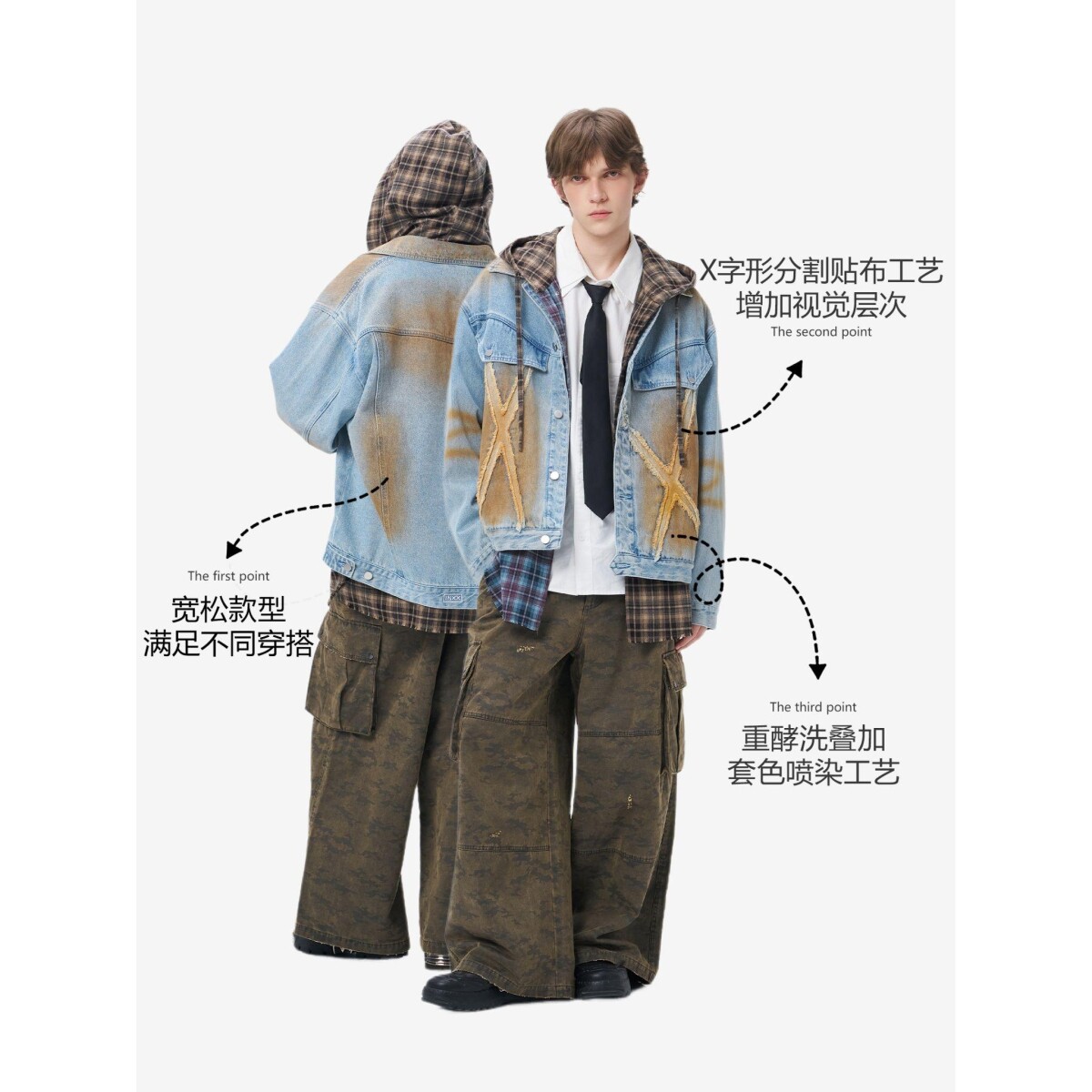 1506/QB220/P73牛仔衬衫外套男女扎染渐变破洞流苏半袖衬衣潮1,男装T恤,星座1506