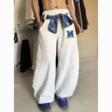1506/QA80760/P55拼接格子裙摆设计卫裤男女美式复古拖地伞兵裤2，男装休闲裤，星座1506