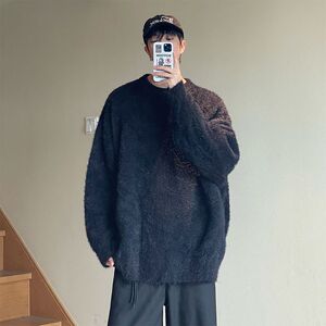 1506/QL0170/P53秋冬季日系慵懒风软糯圆领针织衫情侣款打底线衣2图片