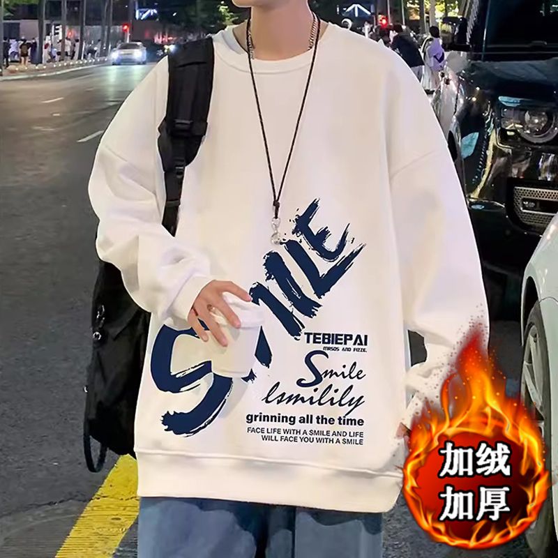 1506/Q贝贝绒E148斜字母SM0/P34套头卫衣男冬季加绒港风圆领上衣,男装卫衣,星座1506