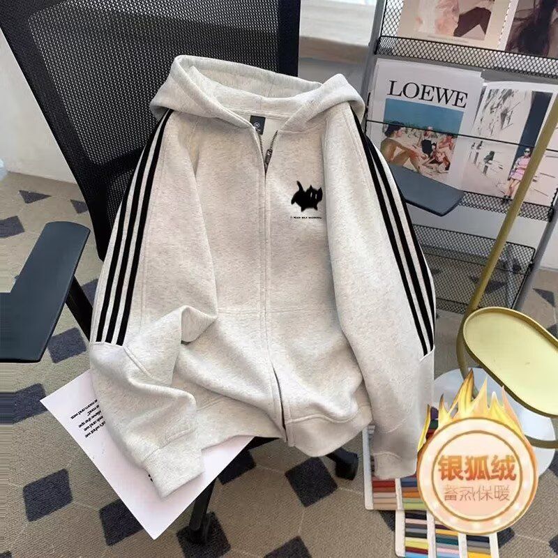 1506/QRL7490/P57新款卫衣港风宽松简约连帽卫衣开衫男女同款2图片