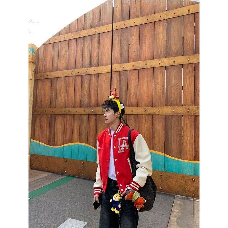 1506/QWT830/P66美式拼接撞色钉珠皮袖棒球服男夹克外套,男装夹克,星座1506