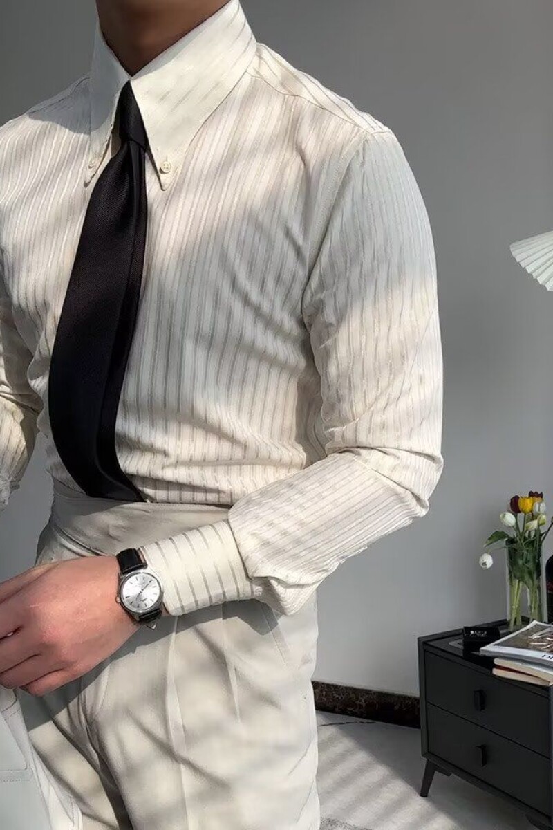 慕绅男士帝领条纹衬衫通勤修身商务休闲时尚抗皱痞帅长轴衬衣男,男装衬衫,星座1506