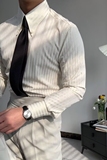 慕绅男士帝领条纹衬衫通勤修身商务休闲时尚抗皱痞帅长轴衬衣男，男装衬衫，星座1506
