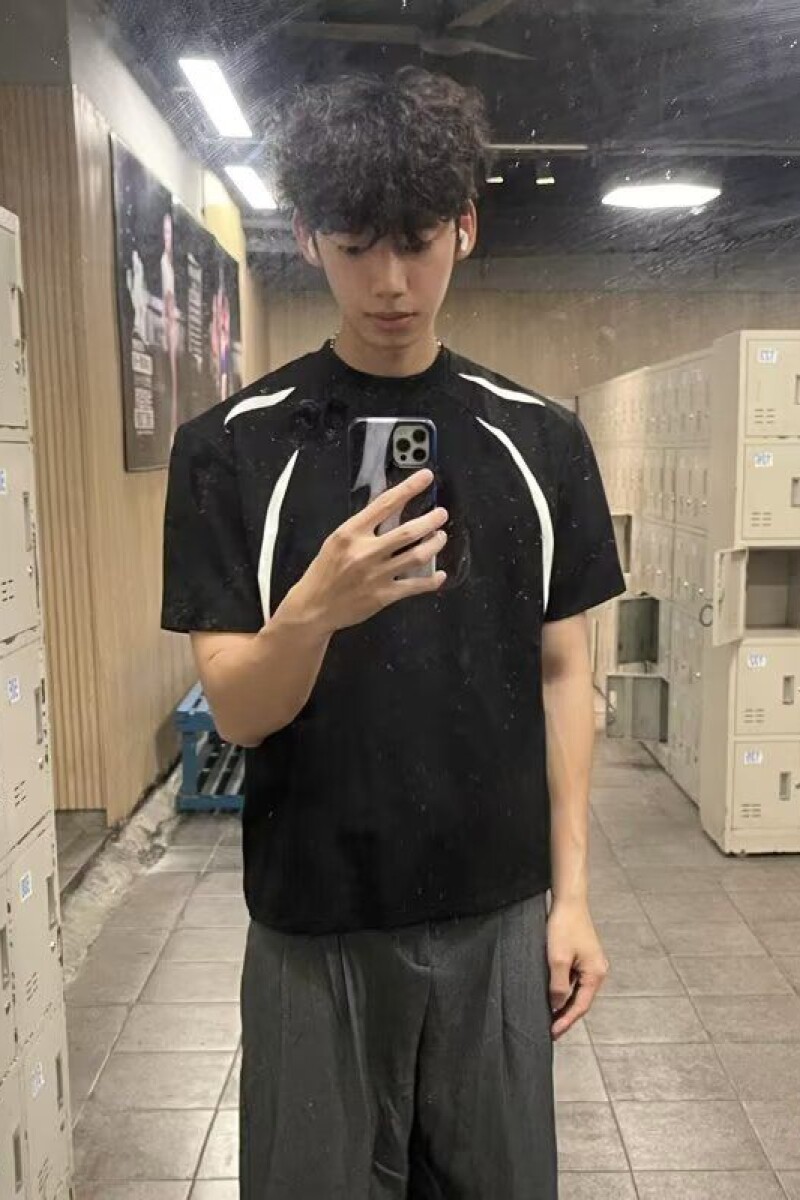 1506/Q318/P39高街美式小众黑色复古高级休闲夏季潮牌短袖男T恤,男装T恤,星座1506