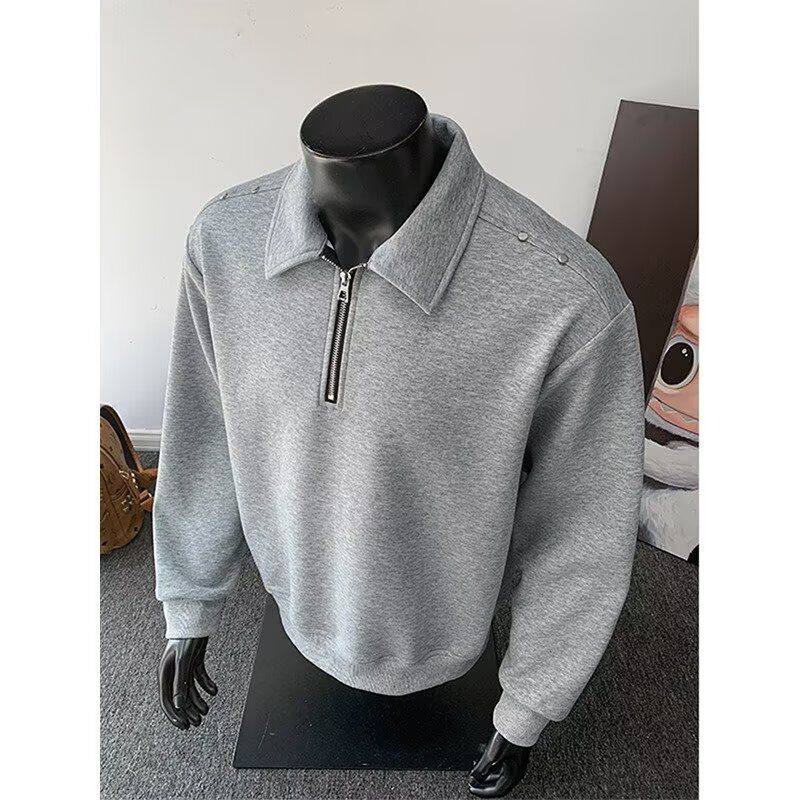 1506/Q42230/P45Polo衫男刺绣字母美式复古宽松半拉链卫衣潮，男装Polo衫，星座1506