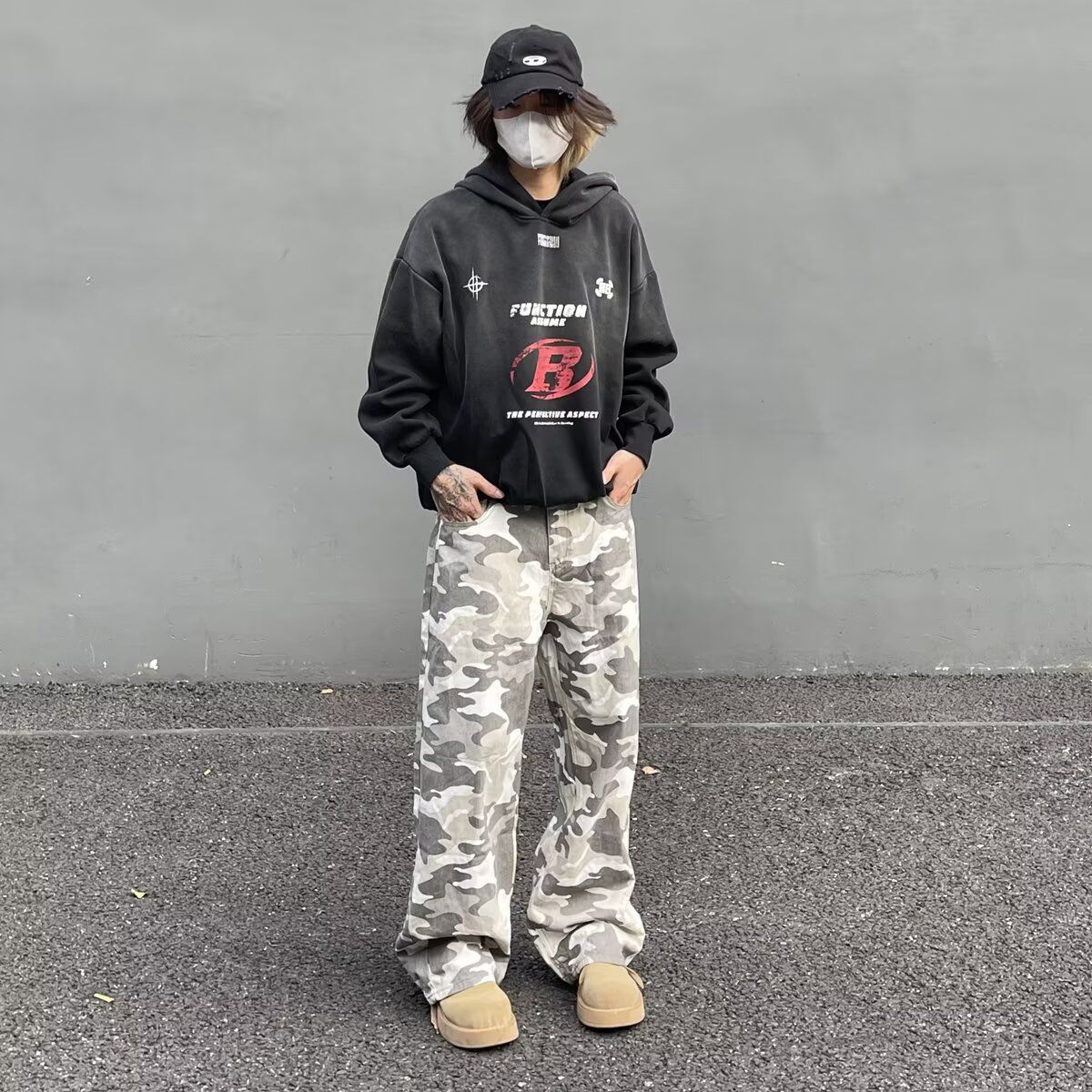 1506/QK11550/P43街头风灰白迷彩工装牛仔裤男直筒拖地裤2025年,男装牛仔裤,星座1506