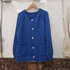 1506/QH280/P59小众灯笼袖针织开衫女秋冬克莱因蓝宽松毛衣1图片
