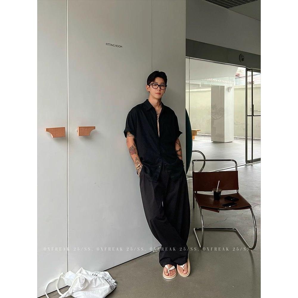 1506/Q312/P46日系简约直筒休闲裤男春夏复古阔腿垂感百搭长裤1,男装休闲裤,星座1506