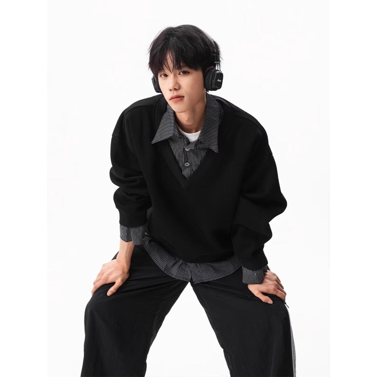 1506/Q13200/P48春秋美式潮牌假两件衬衫领卫衣男女重磅上衣2,男装衬衫,星座1506