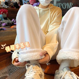 1506/QG306700/P39羊羔绒卫裤男女秋冬直筒宽松保暖运动裤子2图片