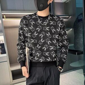 1506/QT4030/P39印花秋冬卫衣男秋季新款圆领宽松上衣潮1图片