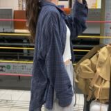 1506/QYC870/P37韩藏青格子宽松外搭衬衣百搭2025年潮流，男装衬衫，星座1506