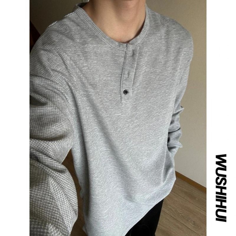 1506/QWY6040/P33秋新款亨利领长袖T恤男士百搭宽松复古体恤衫,男装T恤,星座1506