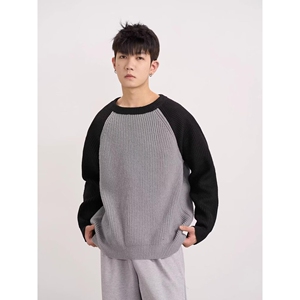 1506/QY18250/P46男女冬季宽松圆领套头针织衫日系情侣打底线衣1图片