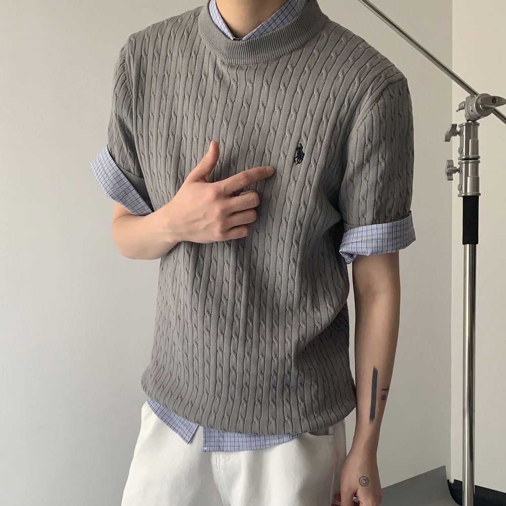 1506/Q8450/P49刺绣小马标老钱风潮男冰丝凉感针织衫T恤扭绳短袖,男装T恤,星座1506