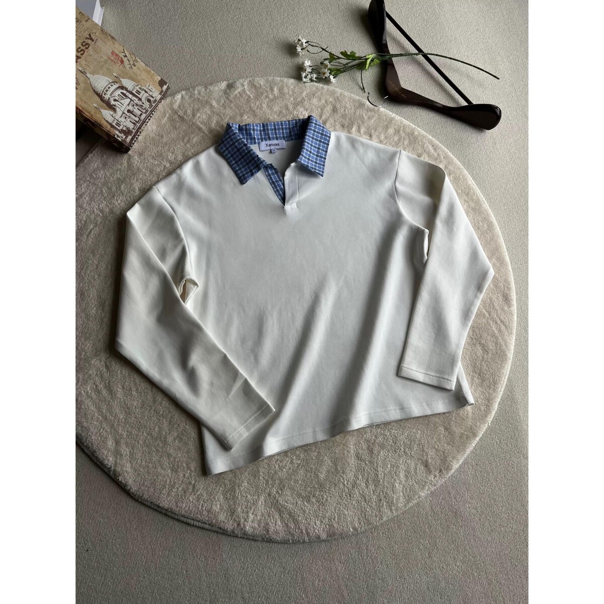 1506/QT6070/P46学院风衬衫领假两件卫衣男宽松情侣款套头衫,男装Polo衫,星座1506