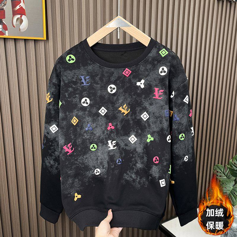 1506/QC430/P44高级感重磅卫衣男新款潮牌印花圆领加绒上衣2图片