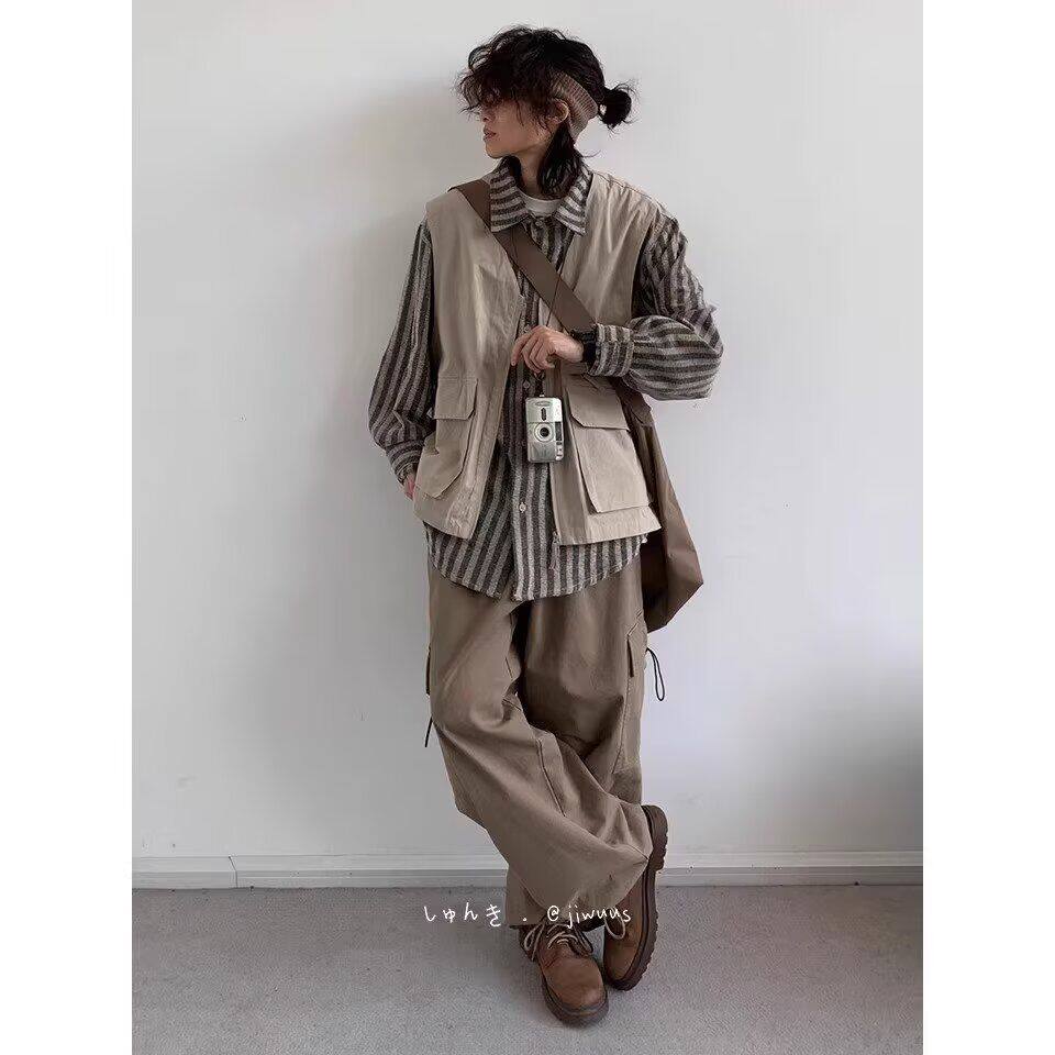 1506/Q2830/P57秋假两件工装衬衫男女机能多口袋马甲长袖衬衣,男装背心/马甲,星座1506