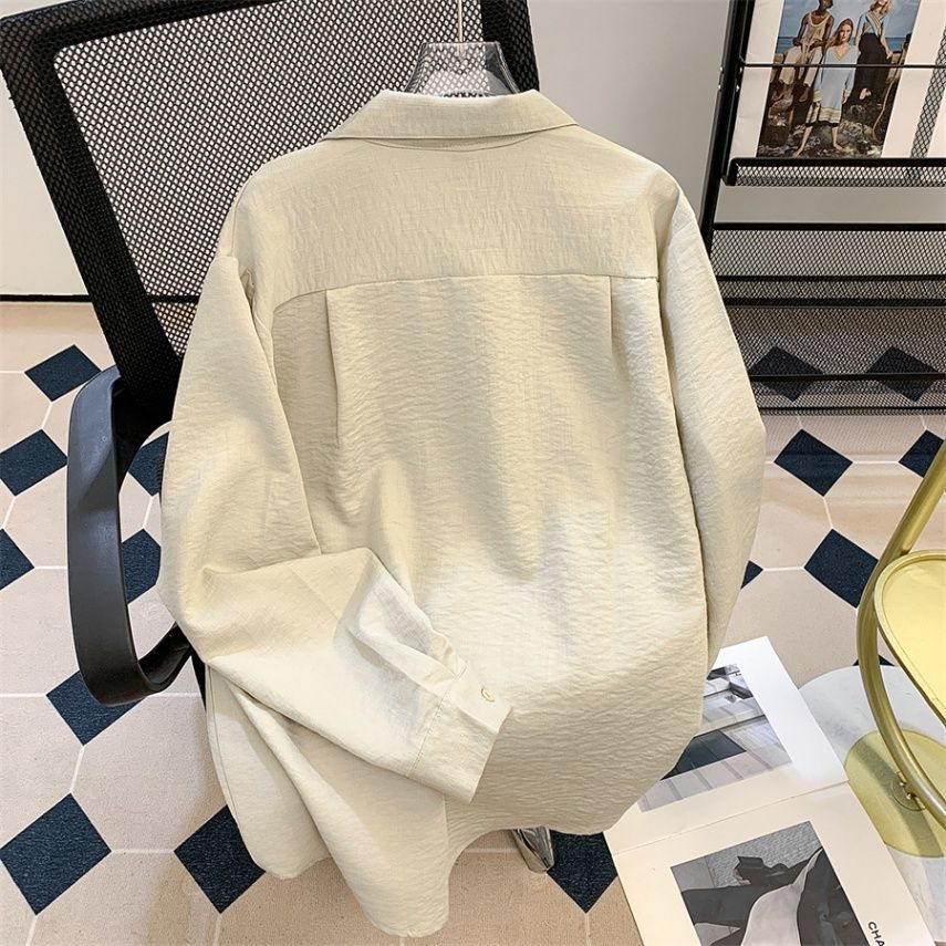 1506/QC5750/P62秋季韩系宽松古巴领长袖衬衫男士轻奢纯色上衣3,男装衬衫,星座1506