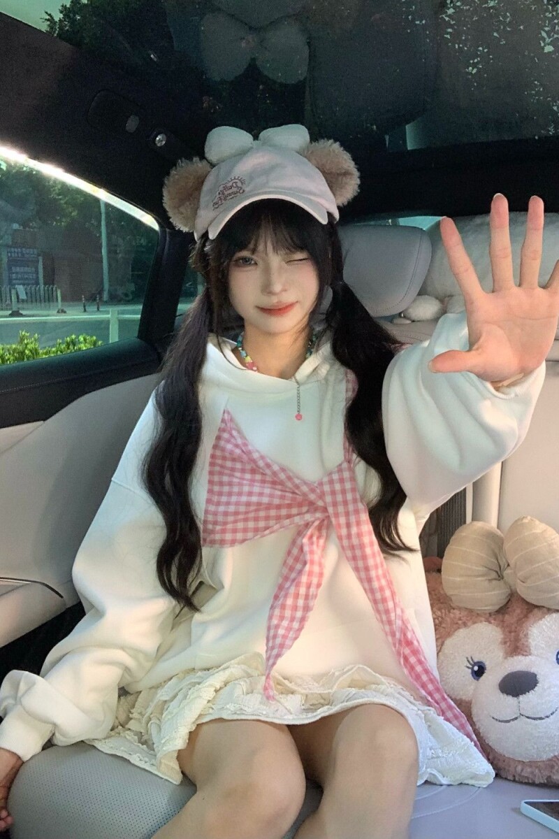 1506/Q10130/P52美式学院风蝴蝶结绑带连帽卫衣女多巴胺宽松上衣,男装卫衣,星座1506