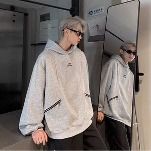 1506/QY230/P48男生白花灰连帽套头卫衣400g秋装青少年休闲宽松图片