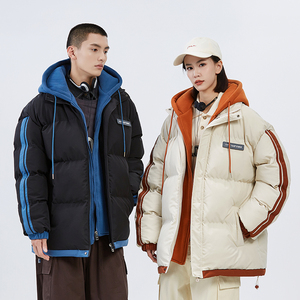 1506/M8602/P75棉衣男冬季外套潮牌假两件连帽加厚棉服运动外套1图片