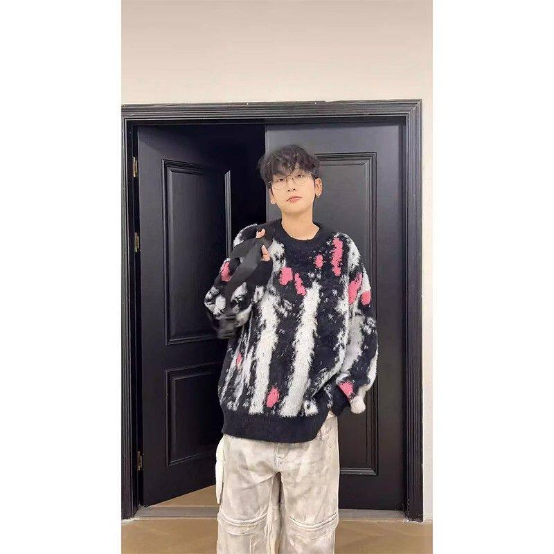 1506/MM151/P62马海毛扎染毛衣男款秋冬季美式加厚针织衫外套1,男装针织衫/毛衣,星座1506