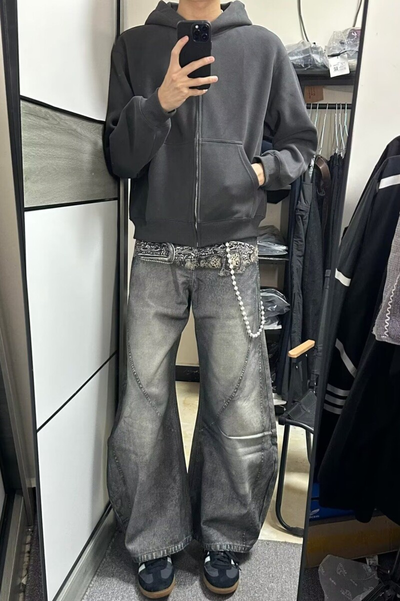 1506/QA1210/P57男女秋季高街痞帅宽松廓形设计感弯刀裤子1,男装休闲裤,星座1506