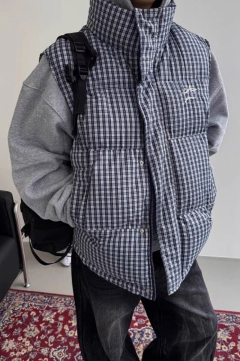 1506/QA030/P52色织格子刺绣立领棉衣棉服马甲男女同款2025年潮,男装棉衣,星座1506