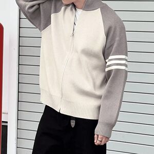 1506/QLD750/P54轻熟男士春秋季新针织开衫韩系条纹休闲毛衣外套3图片
