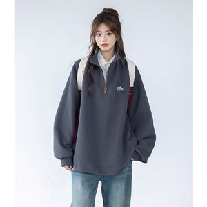 1506/QT5080/P43美式潮流半拉链卫衣春秋情侣款运动长袖套头2图片
