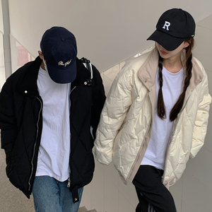1506/315/P75 美式复古宽松立领菱格百搭面包服外套棉服男棉衣图片