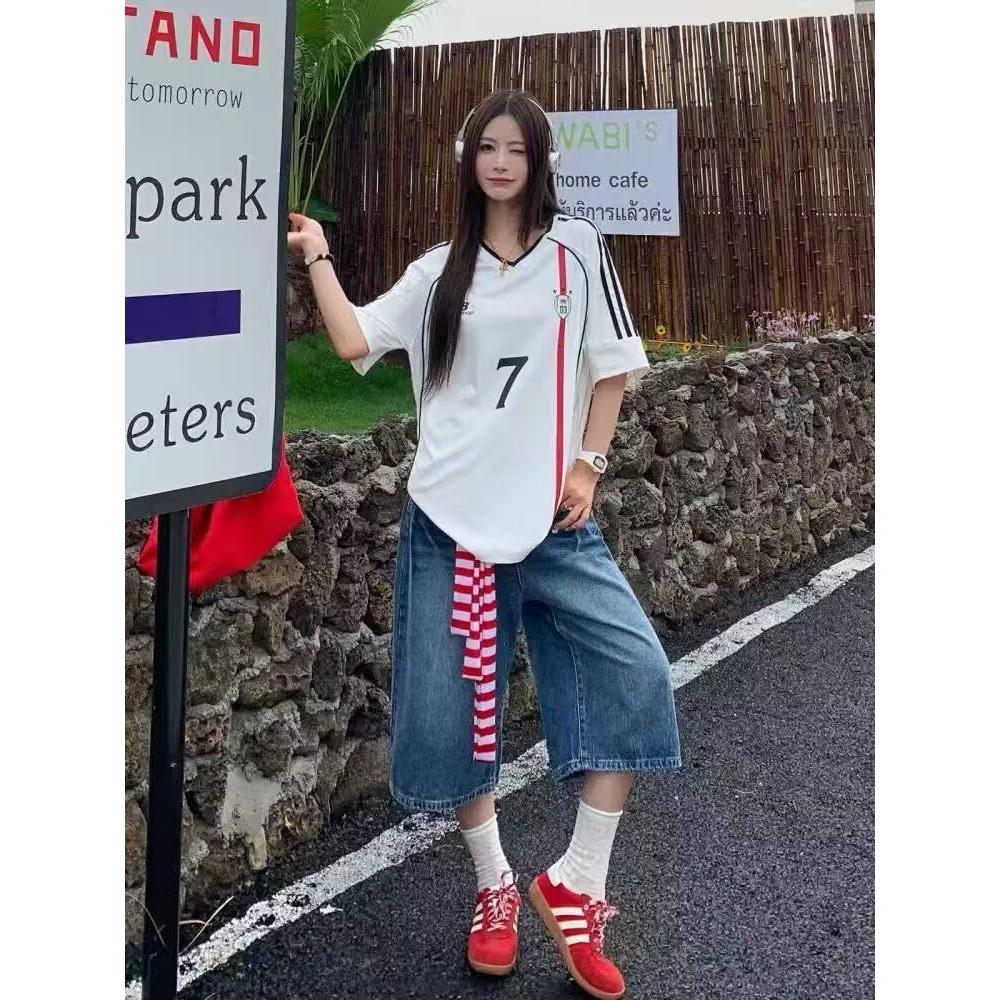 1506/QT810/P42美式运动V领正肩球衣t恤女夏季慵懒风宽松情侣短袖,男装T恤,星座1506