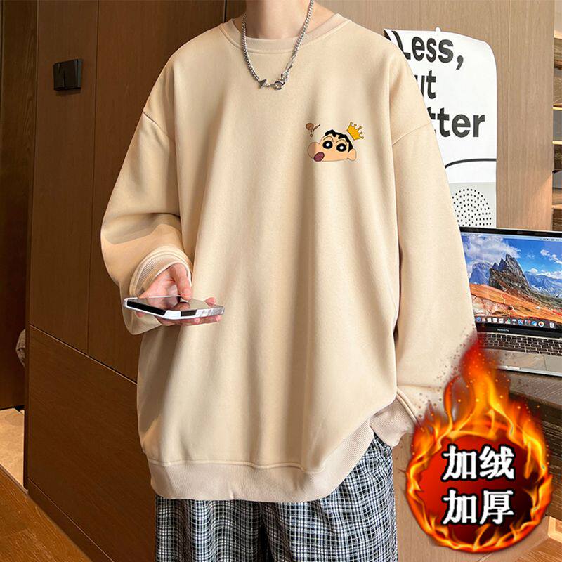 1506/Q贝贝绒E150后小新0/P35秋冬季加绒加厚圆领宽松上衣港风图片