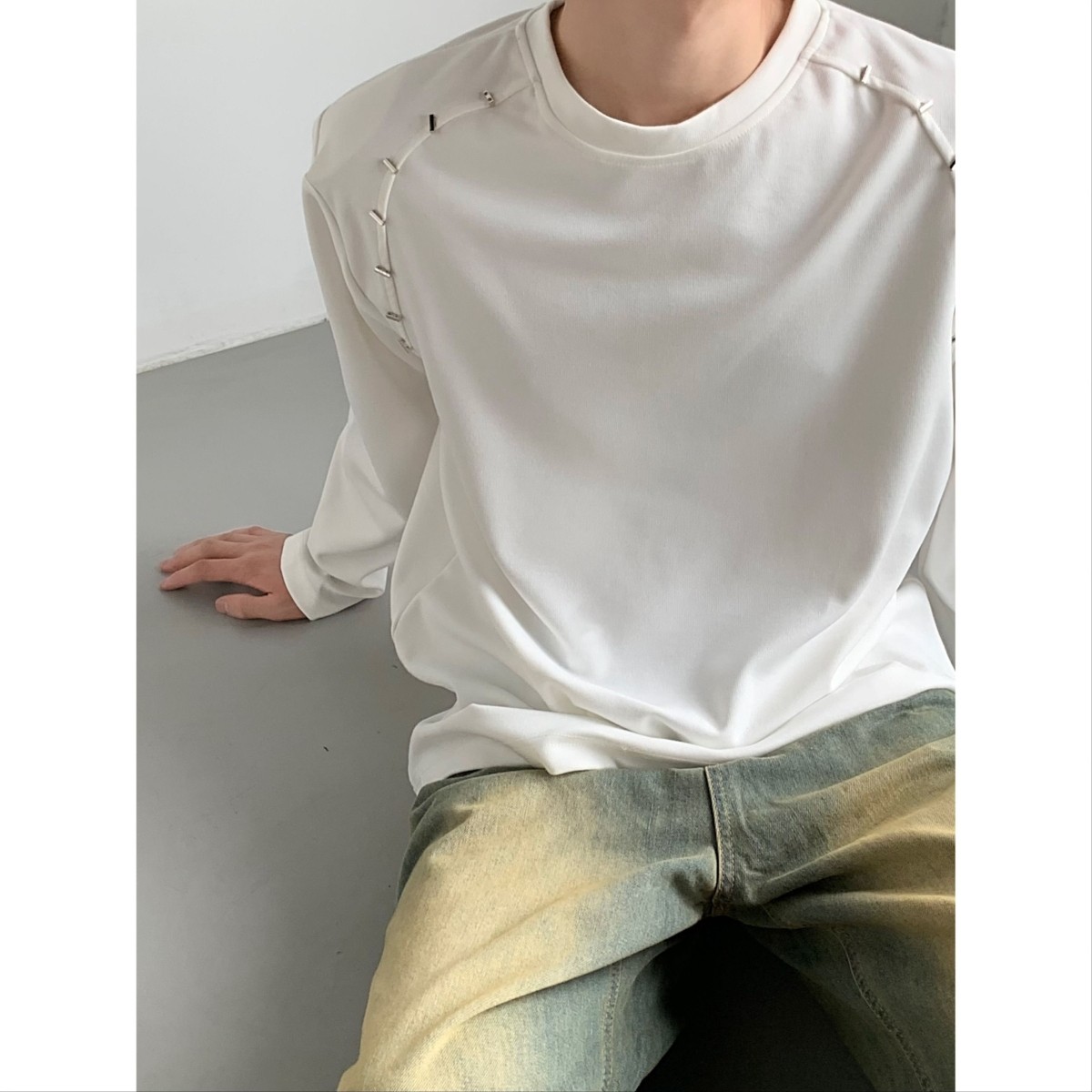 1506/Q42270/P47新疆长绒棉净色短袖男拼接小打枣刺绣插肩袖，男装T恤，星座1506