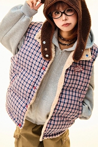 1506/Q25120/P65【双面穿】 色织格纹马甲外套棉服女冬羊羔毛外套图片