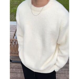 1506/QL0170/P53米白色马海毛软糯毛衣男冬季宽松慵懒风针织衫3图片