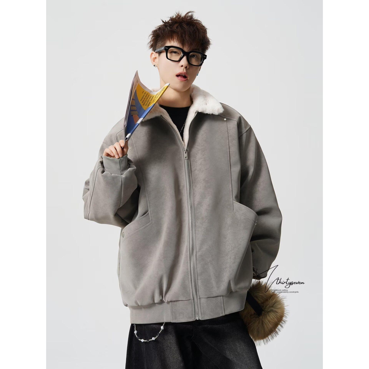 1506/WW3281/P94空气层灰色连帽卫衣秋冬季中性风外套1，女装短外套，星座1506