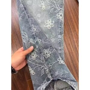 1506/QA1080/P49美式vibe提花满印牛仔裤男款高街潮牌直筒微喇裤图片