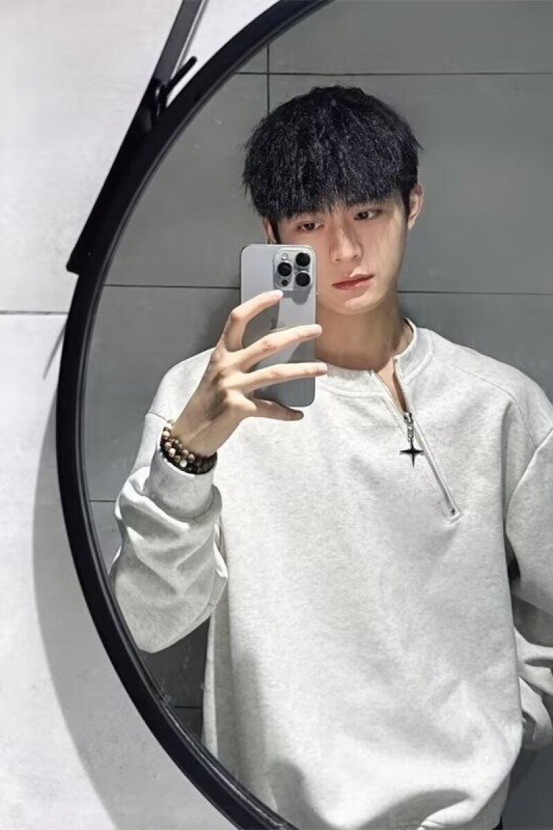 1506/QL5010/P39金属侧拉链头套头卫衣男秋冬款纯色宽松休闲,男装卫衣,星座1506
